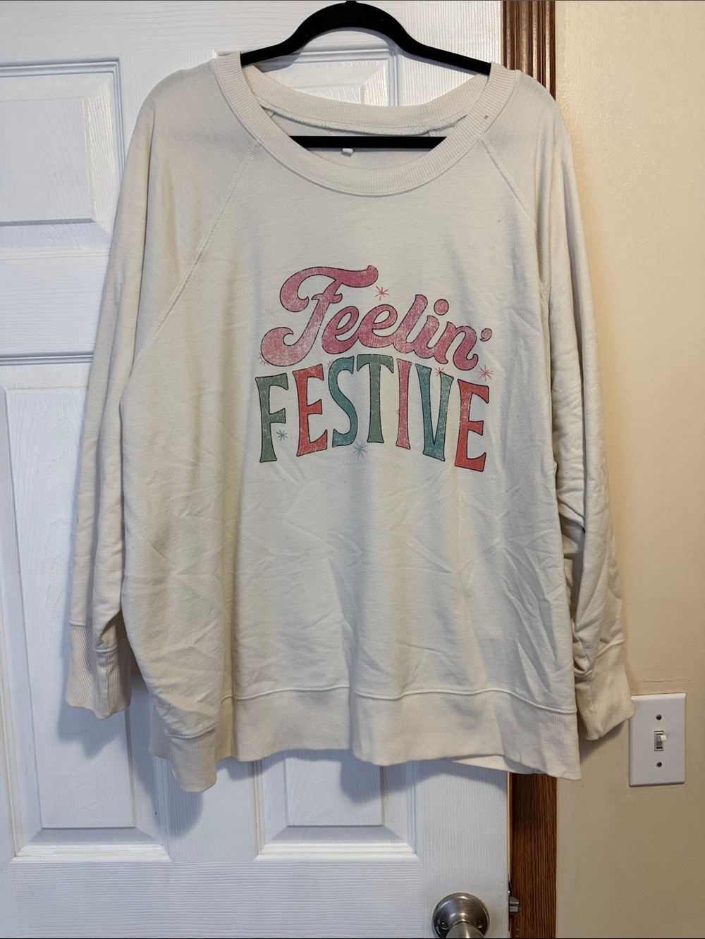 Maurices Ivory 'Feelin' Festive' Graphic Sweatshirt with Red & Green Print